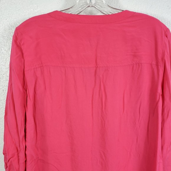 Chico's Women's Coral Pink Embroidered Henley Style Button Down Shirt Top Blouse - Picture 9 of 13